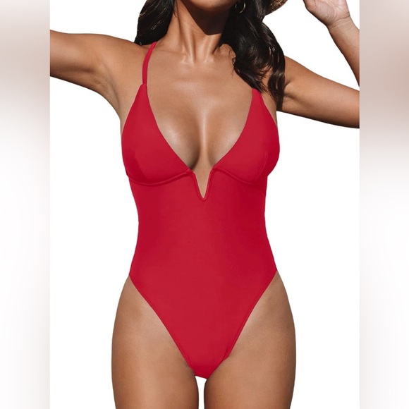 Cupshe Other - Cupshe Tomato Red V-Wire One-Piece Swimsuit Medium